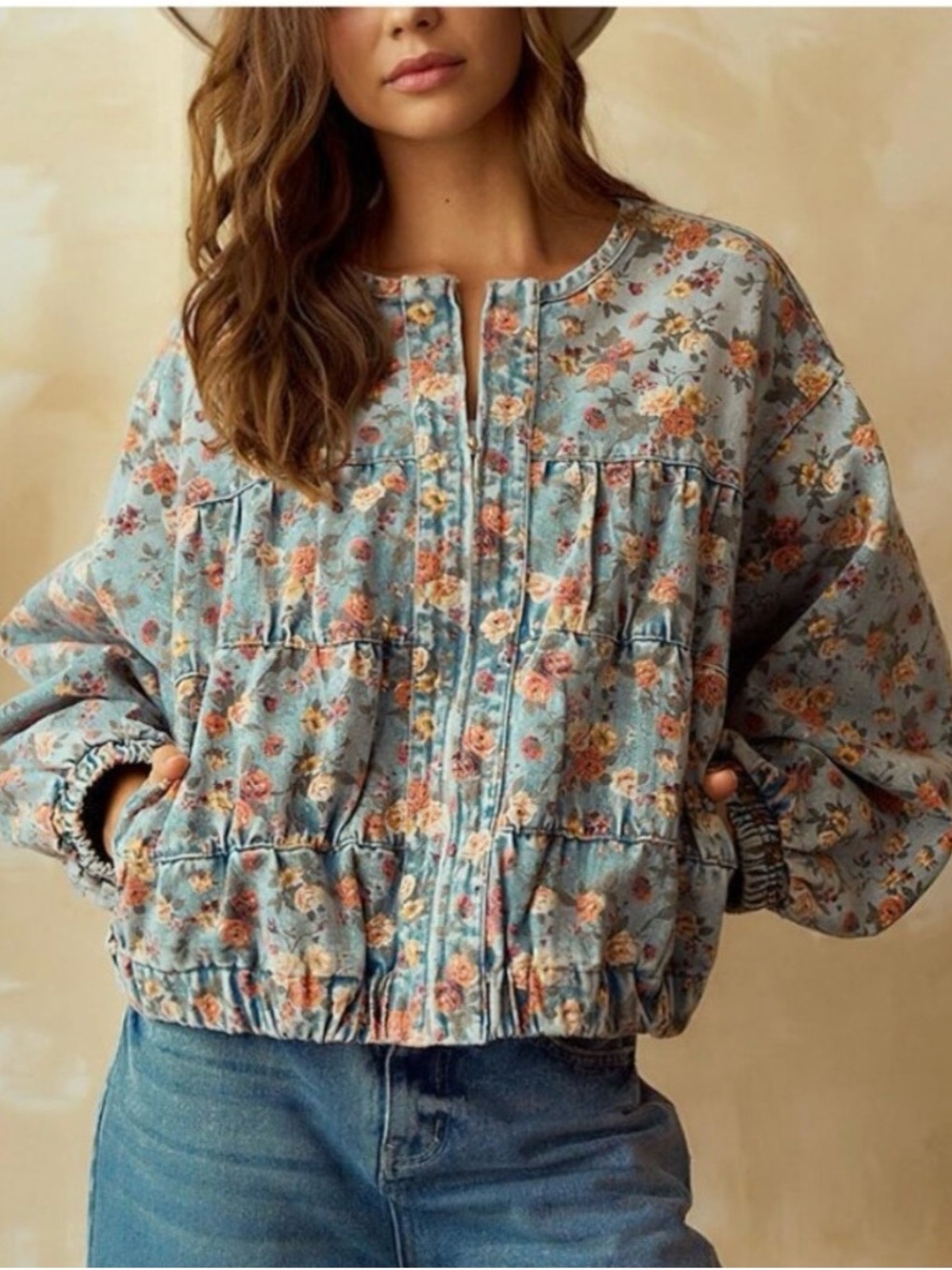 Floral denim Jacket - Blue
